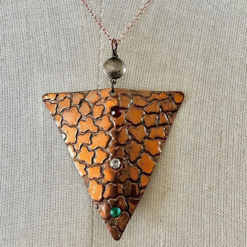 Copper tone triangle rhinestone pendant necklace